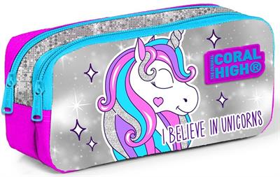Coral High Pembe Gri Unicorn Kız Çocuk İlkokul Çanta Seti - Sırt Çantası+Beslenme+Kalemlik