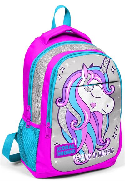 Coral High Pembe Gri Unicorn Kız Çocuk İlkokul Çanta Seti - Sırt Çantası+Beslenme+Kalemlik