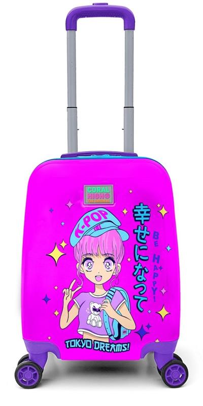 Coral High Pembe K-Pop Baskılı Kız Çocuk Dört Tekerlekli Valiz