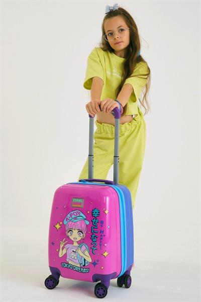Coral High Pembe K-Pop Baskılı Kız Çocuk Dört Tekerlekli Valiz