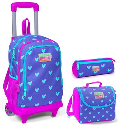 Coral High Pembe Kalp Çekçek Çanta Seti - Işıklı Tekerlekler - Kız Çocuk