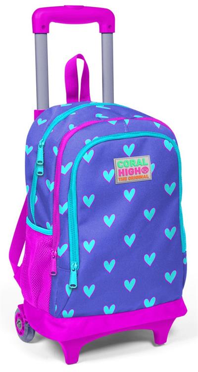 Coral High Pembe Kalp Çekçek Çanta Seti - Işıklı Tekerlekler - Kız Çocuk