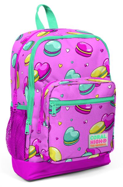 Coral High Pembe Makaron Baskılı İlkokul ve Günlük Sırt Çantası - Kız Çocuk