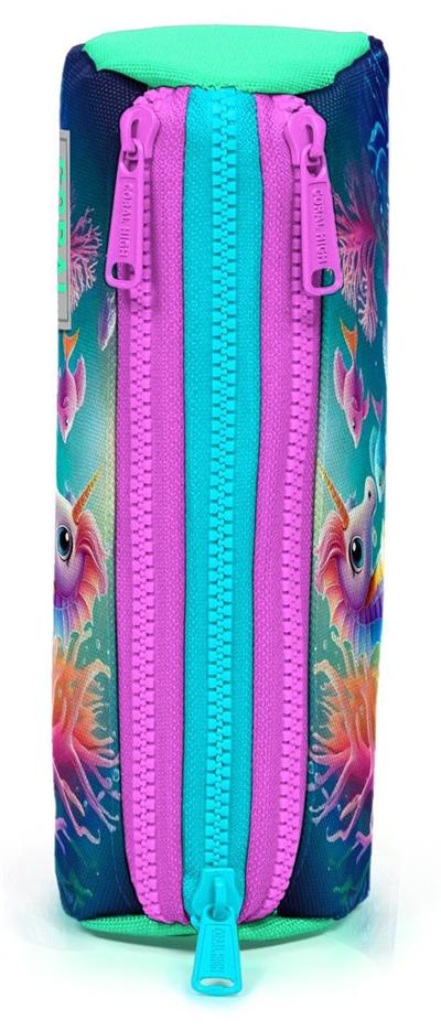 Coral High Pembe Mavi Denizatı Desenli Kız Çocuklara Özel Üç Gözlü Kalemlik 22088