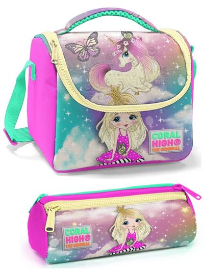 Coral High Pembe Mavi Kız ve Unicorn  Beslenme Çantası Seti
