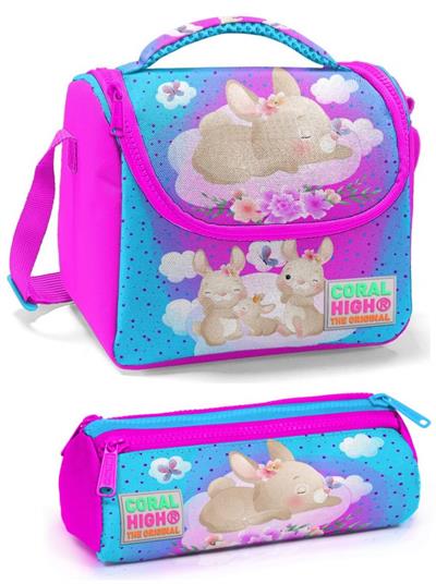 Coral High Pembe Mavi Tavşan Kız Çocuk Beslenme Çantası Seti