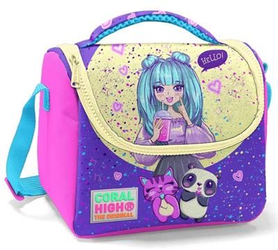 Coral High Pembe Mor Anime Baskılı  Yalıtımlı Beslenme Çantası