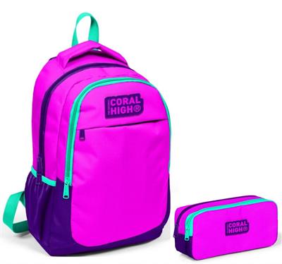 Coral High Pembe Mor Çanta Kalemlik Seti - Kız Çocuk
