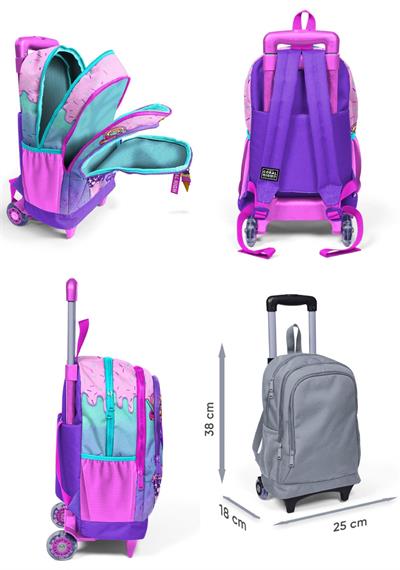 Coral High Pembe Mor Dondurma Üçlü Çekçek Işıklı Tekerlekli Çanta Seti - Kız Çocuk