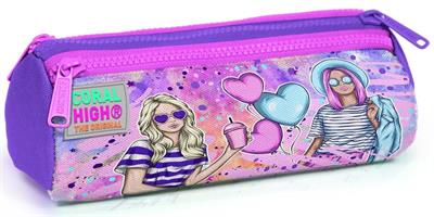 Coral High Pembe Mor Fashion Girl Üç Bölmeli Kalem Çantası - Kız Çocuk