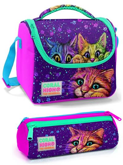 Coral High Pembe Mor Kedi  Beslenme Çantası Seti