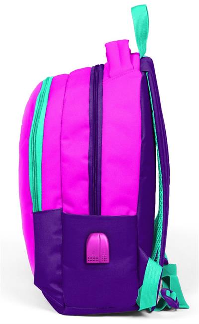 Coral High Pembe Mor Kız Çocuk USB Çıkışlı İlkokul ve Ortaokul Sırt Çantası