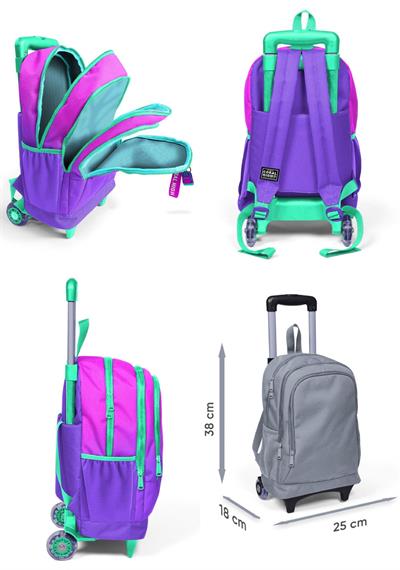 Coral High Pembe Mor Renk Geçişli Işıklı Tekerlekli Okul Çantası ve Beslenme Seti - Kız Çocuk