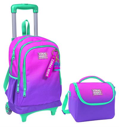 Coral High Pembe Mor Renk Geçişli Işıklı Tekerlekli Okul Çantası ve Beslenme Seti - Kız Çocuk
