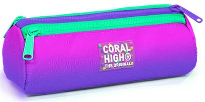 Coral High Pembe Mor Renk Geçişli Üç Bölmeli Kalem Çantası - Kız Çocuk