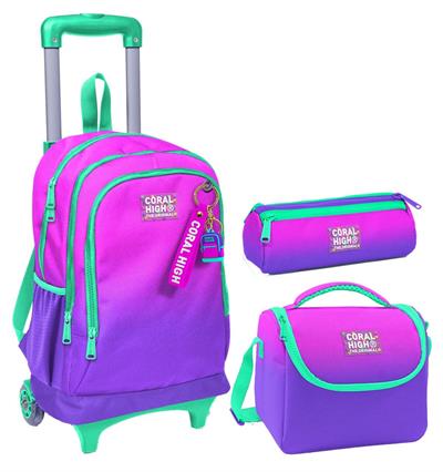 Coral High Pembe Mor Renk Geçişli Üçlü Çekçek Işıklı Tekerlekli Çanta Seti - Kız Çocuk