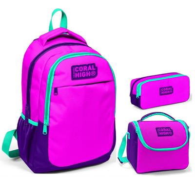 Coral High Pembe Mor Üçlü Okul Çanta Seti - Kız Çocuk