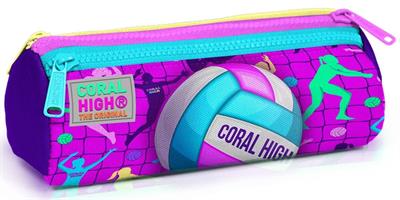 Coral High Pembe Mor Voleybol Üç Bölmeli Kalem Çantası - Kız Çocuk