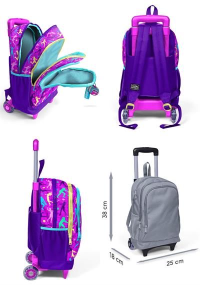 Coral High Pembe Mor Voleybol Üçlü Çekçek Işıklı Tekerlekli Çanta Seti - Kız Çocuk