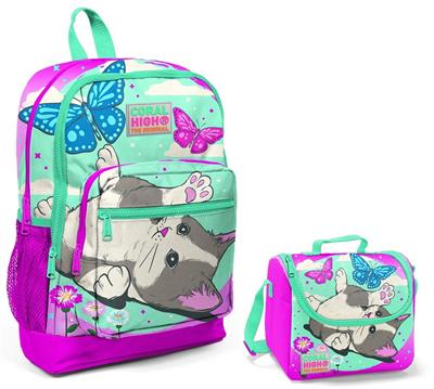Coral High Pembe Sevimli Kedi ve Kelebek İlkokul Çantası ve Beslenme Seti - Kız Çocuk
