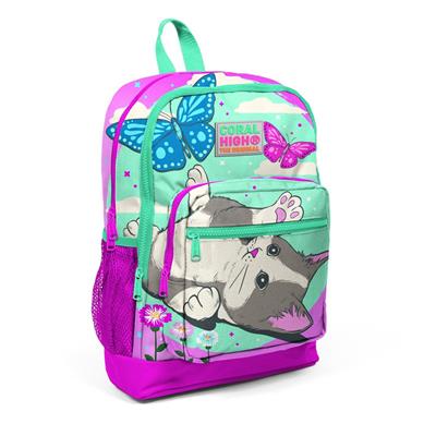 Coral High Pembe Sevimli Kedi ve Kelebek İlköğretim Okul Sırt Çantası ve Beslenme Çanta Seti - Kız Çocuk