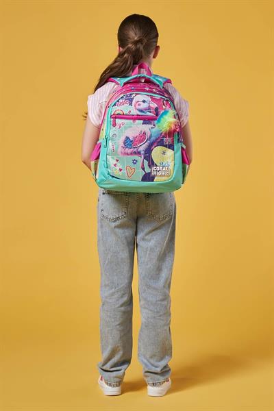 Coral High Pembe Su Yeşili Flamingo Desenli Kız Çocuk İlkokul Çantası ve Günlük Sırt Çantası