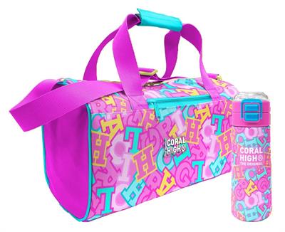 Coral High Pembe Su Yeşili Harf Baskılı Kız Çocuk Spor Çantası ve 500 ml Çelik Matara Seti 27551