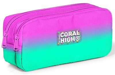 Coral High Pembe Su Yeşili Renk Geçişli Desenli Kız Çocuk Isı Yalıtımlı Beslenme Çantası ve Kalemlik Seti