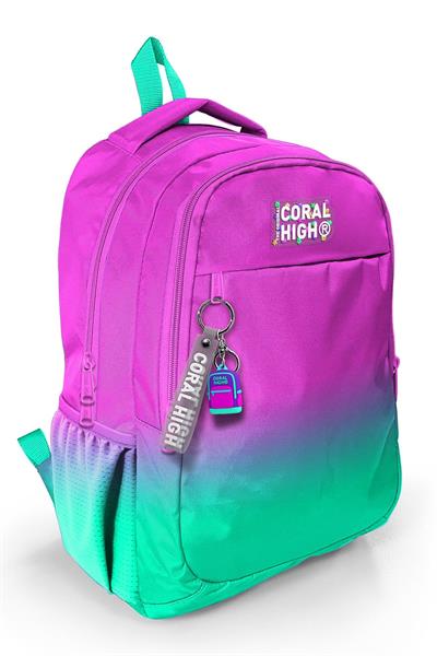 Coral High Pembe Su Yeşili Renk Geçişli İlkokul Ortaokul ve Günlük Sırt Çantası - Kız Çocuk