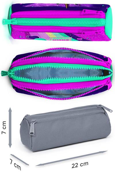 Coral High Pembe Su Yeşili Unicorn Üç Bölmeli Kalem Çantası - Kız Çocuk