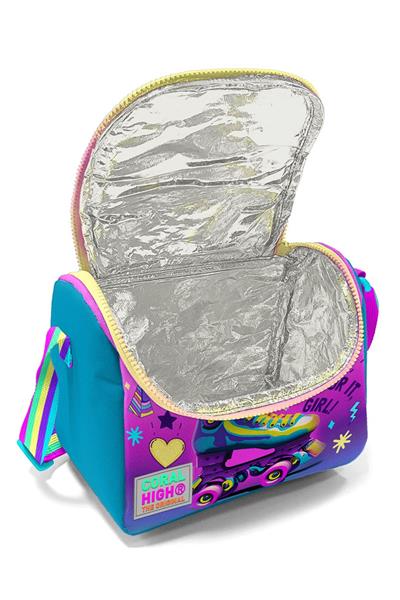 Coral High Pembe Turkuaz Kulaklık Paten Desenli Kız Çocuk Isı Yalıtımlı Beslenme Çantası ve Kalemlik Seti