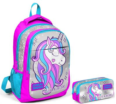 Coral High Pembe Unicorn İlkokul Çantası ve Kalemlik Seti