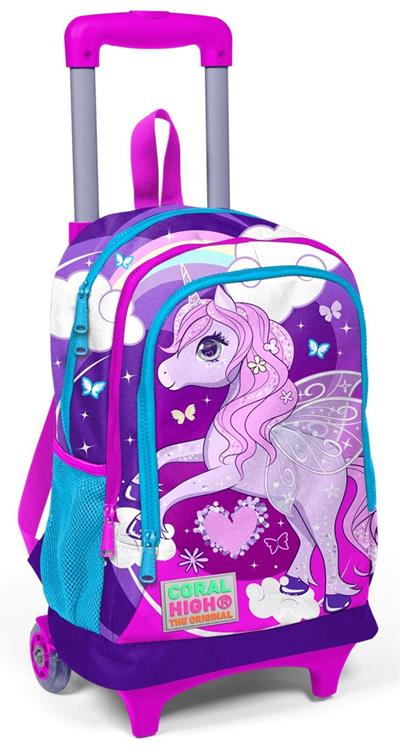Coral High Pembe Unicorn Kız Çocuk Çekçek Çanta Seti - Işıklı Tekerlekler