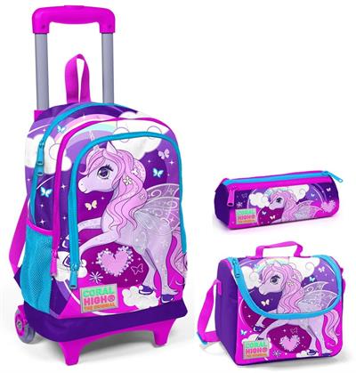 Coral High Pembe Unicorn Kız Çocuk Çekçek Çanta Seti - Işıklı Tekerlekler