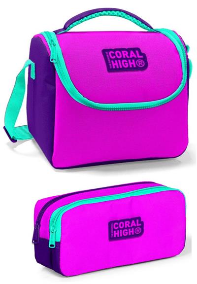 Coral High Pembe Yeşil Kız Çocuk Beslenme Çantası Seti