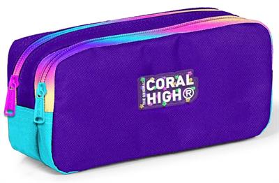 Coral High Rainbow Fermuarlı Mor İki Bölmeli Kalem Çantası - Kız Çocuk