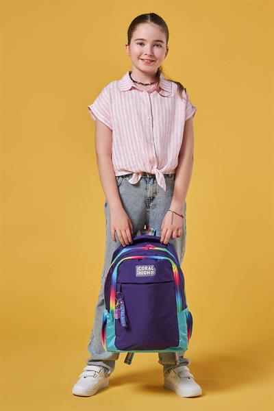 Coral High Rainbow Fermuarlı Mor İlkokul Ortaokul ve Günlük Sırt Çantası - Kız Çocuk