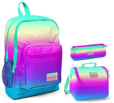 Coral High Rengarenk Baskılı Kız 3lü İlkokul Çanta Seti