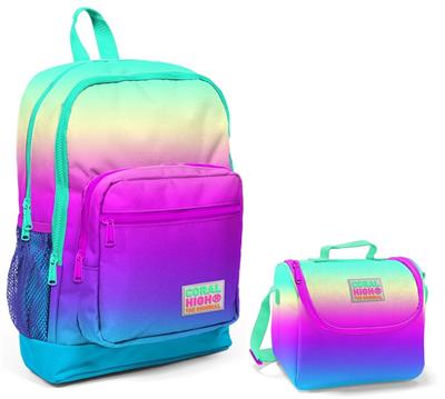 Coral High Rengarenk Baskılı Kız Çocuk İlkokul Çantası ve Beslenme Seti