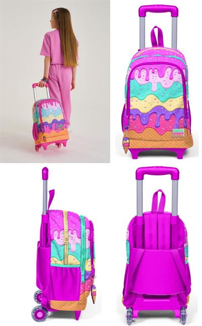 Coral High Rengarenk Dondurma Tekerlekli Okul Çantası ve Kalemlik Seti - Kız Çocuk