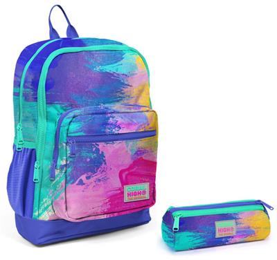 Coral High Renkli Airbrush İlkokul Sırt Çantası ve Kalemlik Seti - Kız Çocuk