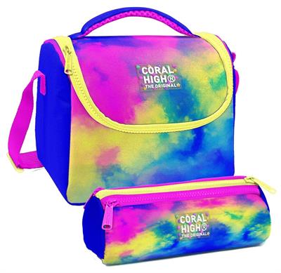 Coral High Renkli Batik Desenli Kız Çocuk Isı Yalıtımlı Beslenme Çantası ve Kalemlik Seti