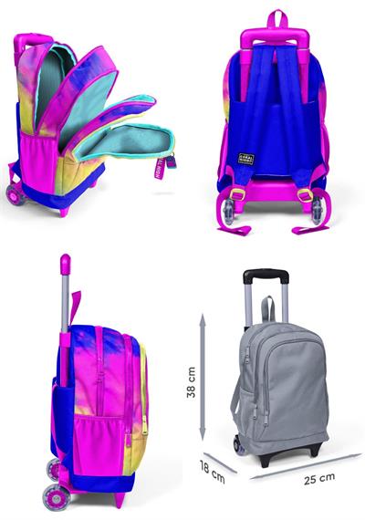 Coral High Renkli Batik Işıklı Tekerlekli Okul Çantası ve Beslenme Seti - Kız Çocuk