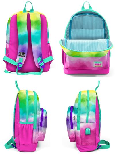 Coral High Renkli Boyama USB Soketli Üçlü İlkokul Çanta Seti - Kız Çocuk