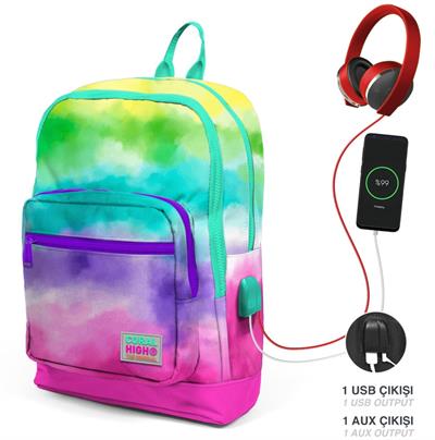 Coral High Renkli Boyama USB Soketli Üçlü İlkokul Çanta Seti - Kız Çocuk