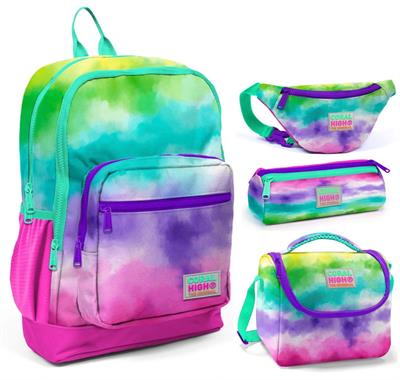 Coral High Renkli Boyama Üçlü Okul Çantası ve Bel Çantası Seti