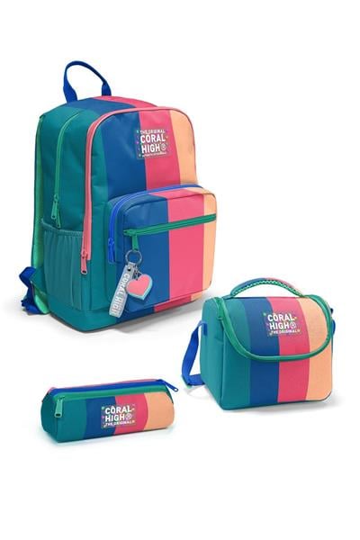 Coral High Renkli Çizgili 3lü Okul Çanta Seti SET0123679 - Kız