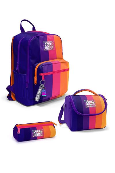 Coral High Renkli Çizgili 3lü Okul Çanta Seti SET0123674 - Kız