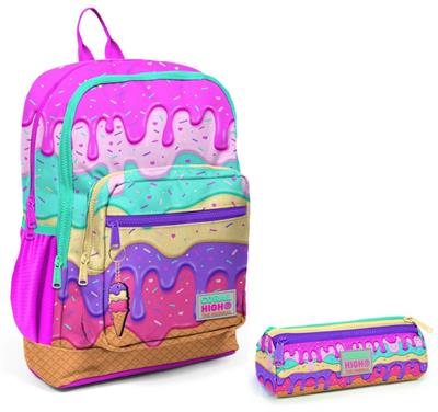 Coral High Renkli Dondurma İlkokul Sırt Çantası ve Kalemlik Seti - Kız Çocuk