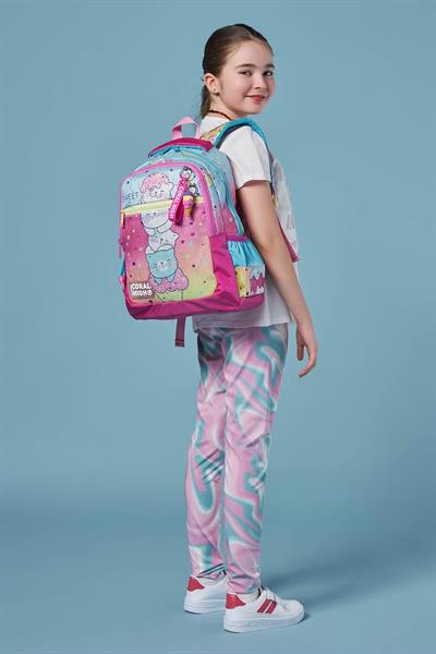 Coral High Renkli Dondurmalı Kedi Desenli Kız Çocuk İlkokul Çantası ve Günlük Sırt Çantası